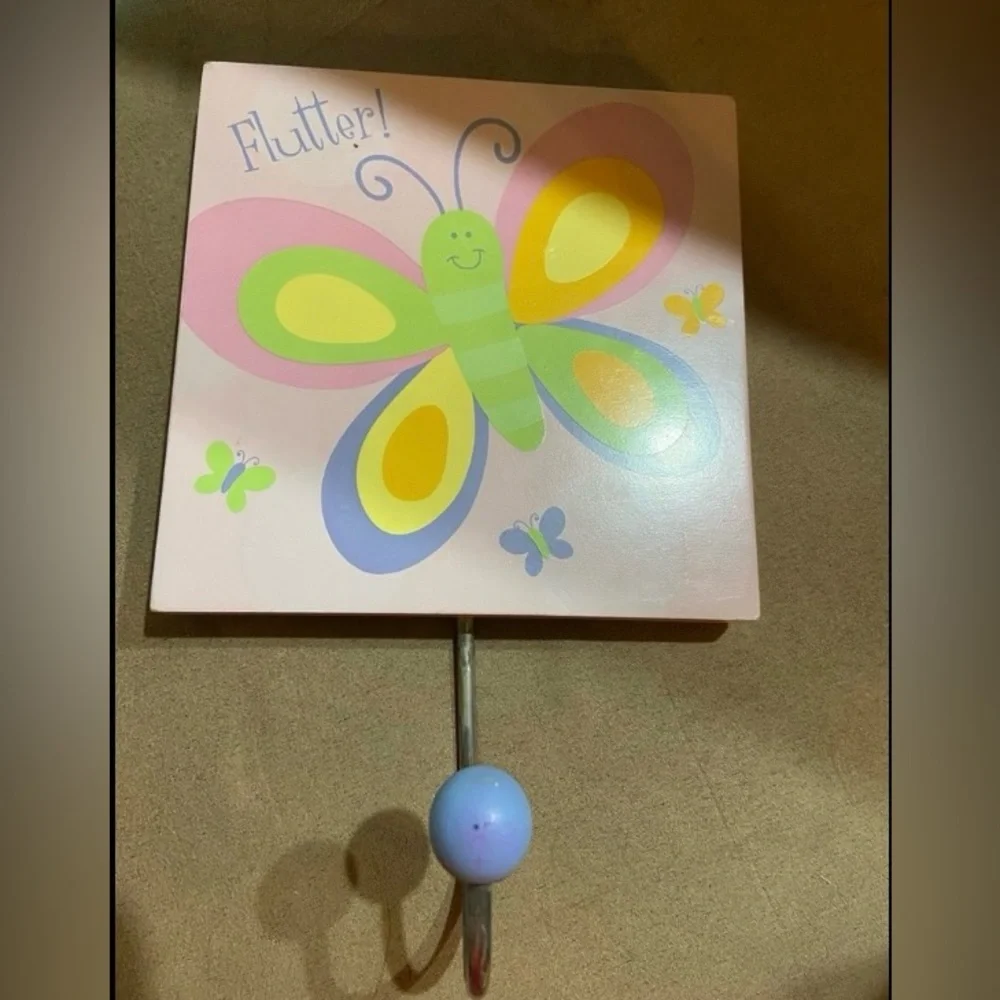 Buttery Hanging pink, yellow & green & blue plaque with hook